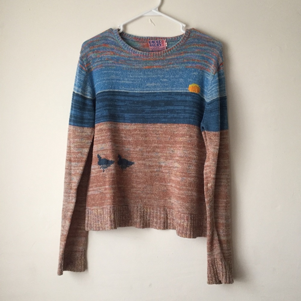 Vintage sunset sweater with birds